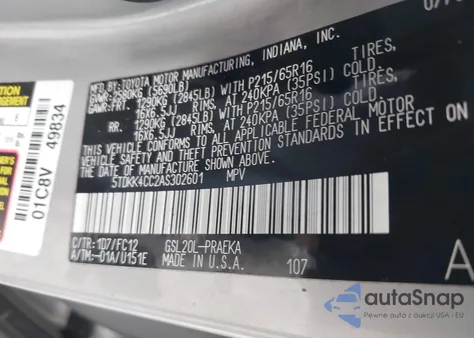 2010 Toyota Sienna Le z USA, uszkodzony, nr VIN 5TDKK4CC2AS302601